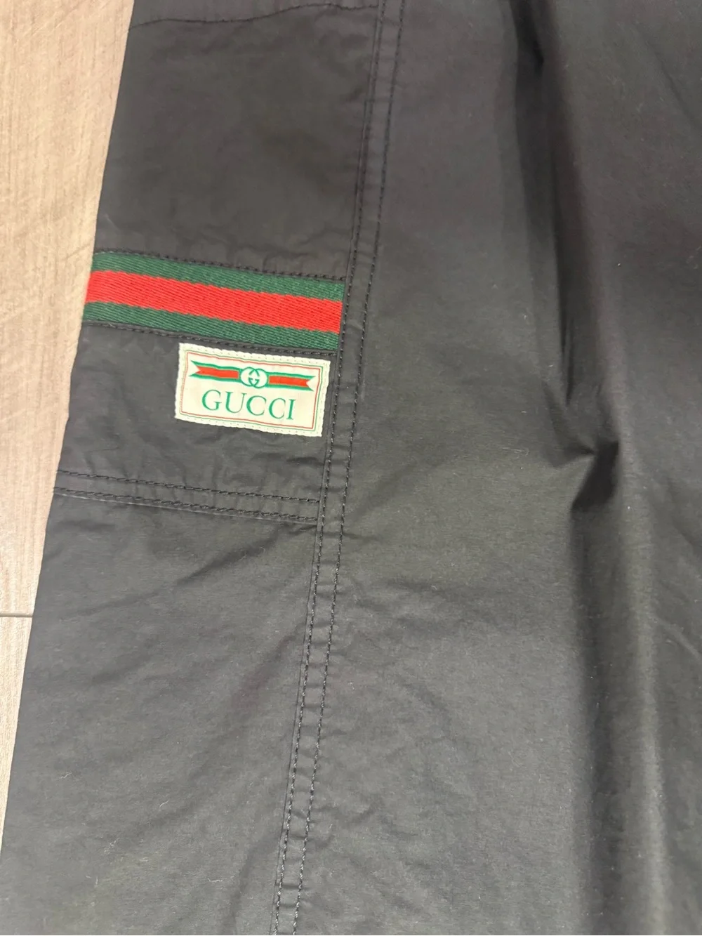 Gucci Black Cargo Shorts with Green & Red Web Stripe